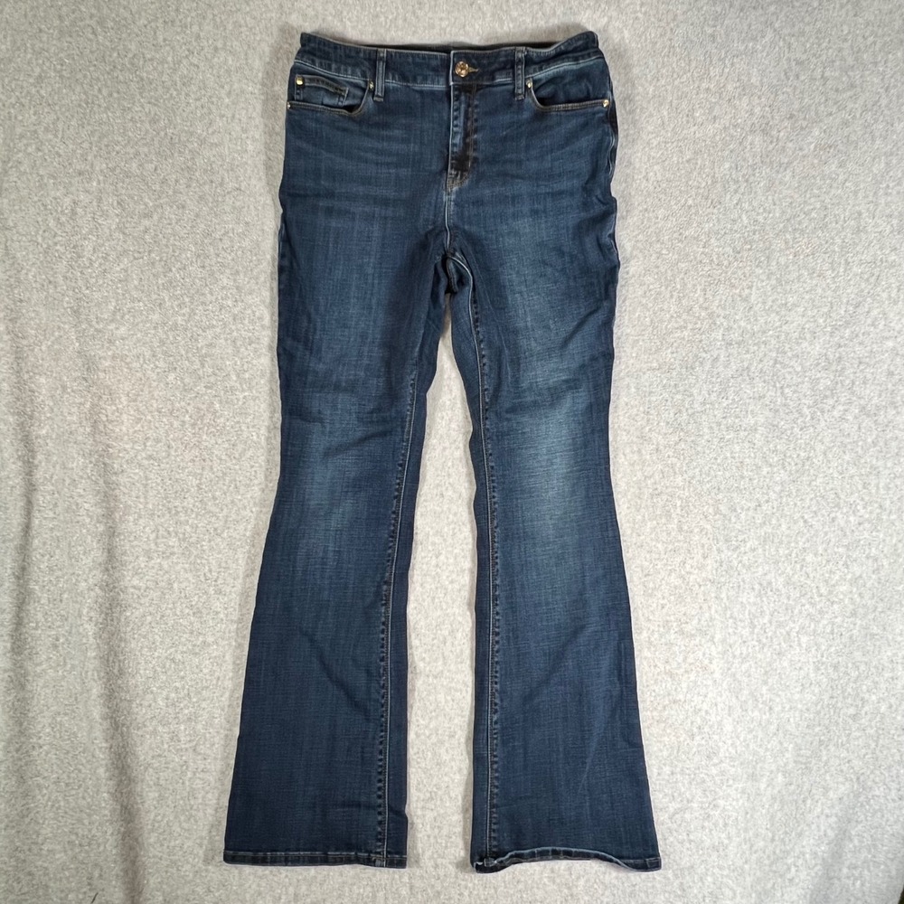 Chico's Women Bootcut Jeans 1 R 8 Dark Wash Stretch Denim Blue Mid Rise - Picture 2 of 9